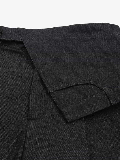 Retro Red Stripe Asymmetric Waist Barrel Jeans 