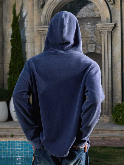 Supermade Waffle-Knit Distressed Button-Pattern Hoodie 