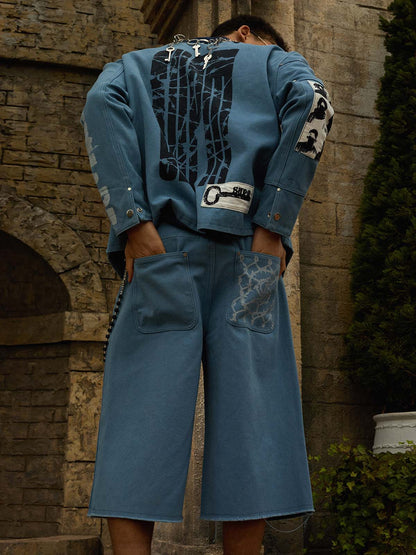 Supermade Multi-Element Appliqué Patchwork Denim Suit 