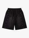 Industrial Grunge Style Acid Wash Studded Shorts