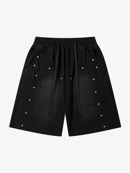 Industrial Grunge Style Acid Wash Studded Shorts