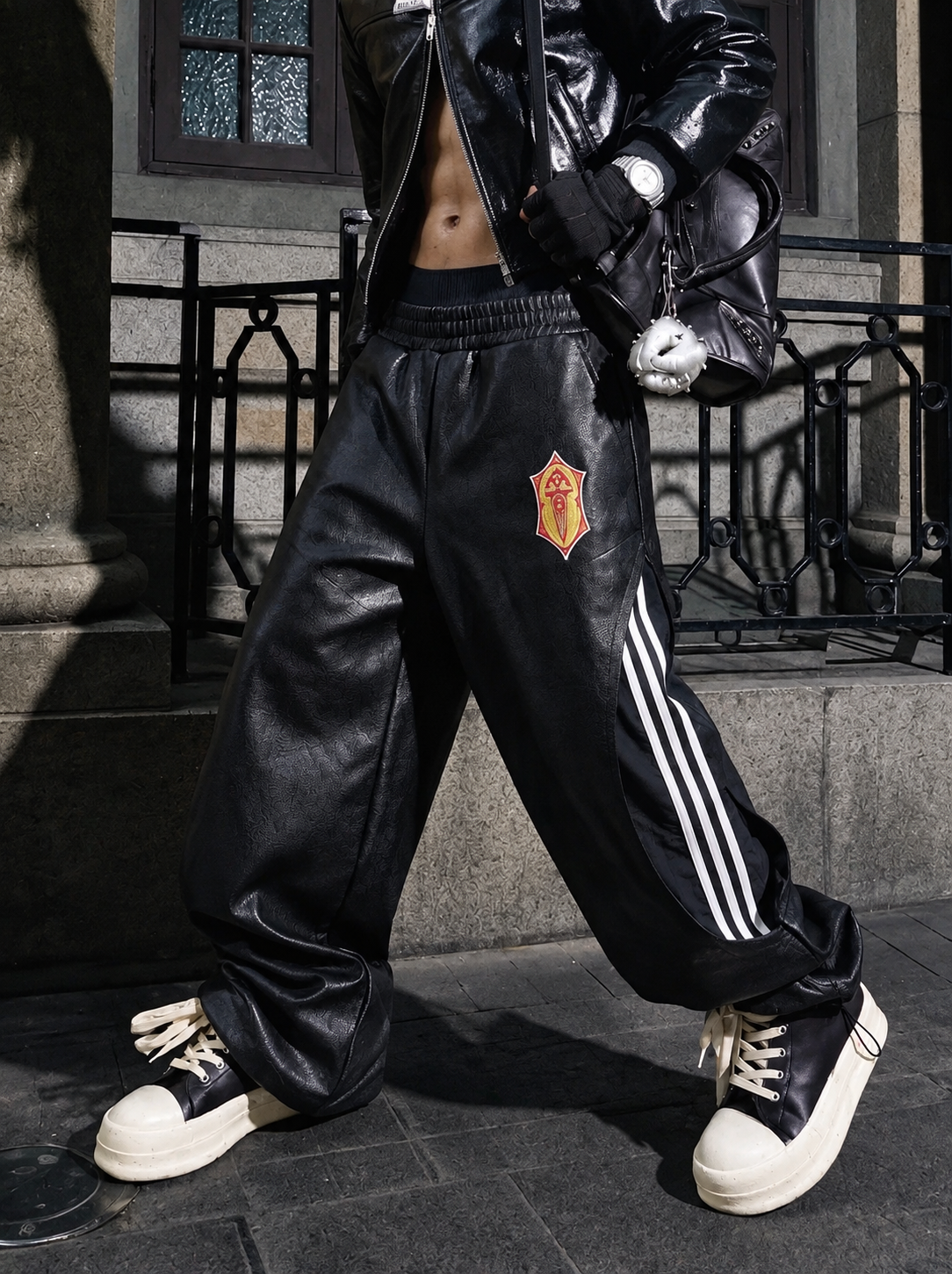Avant-Garde Double-Waist Faux Leather Trousers