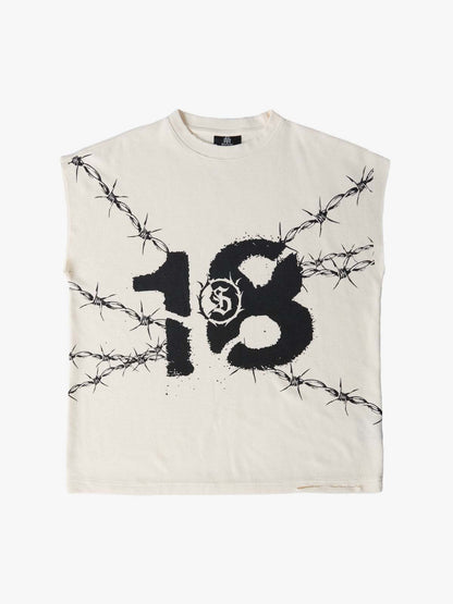 Supermade Waffle Thorn Print Sleeveless T-Shirt 