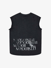 Letter Graphic Spray-Painted Distressed Vest