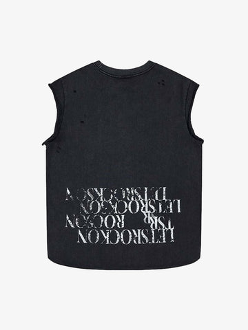 Letter Graphic Spray-Painted Distressed Vest