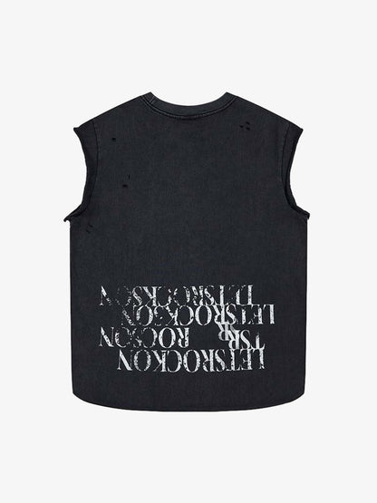Letter Graphic Spray-Painted Distressed Vest