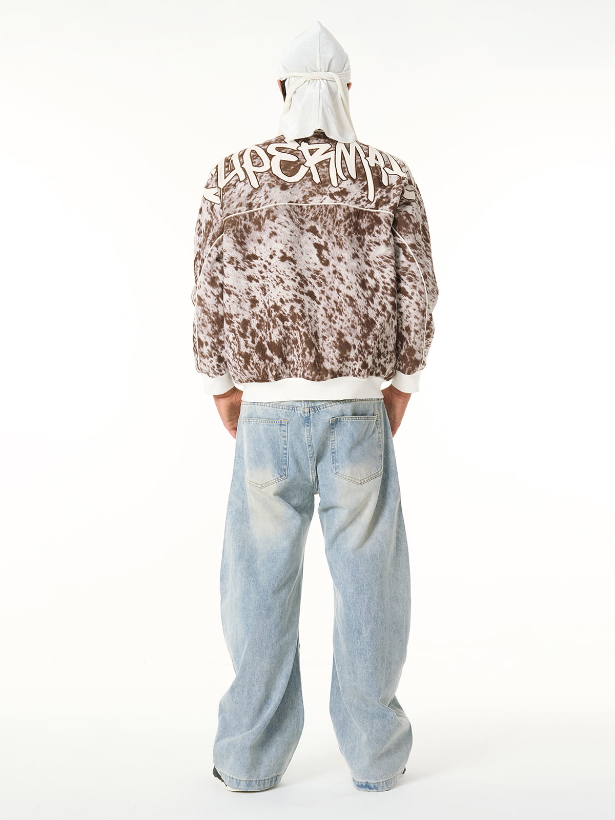 “Born to Make History” Slogan Embroidered Snow Leopard Fleece Jacket 