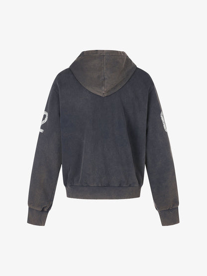 Distressed Boxy Fit Zip-Up Hoodie