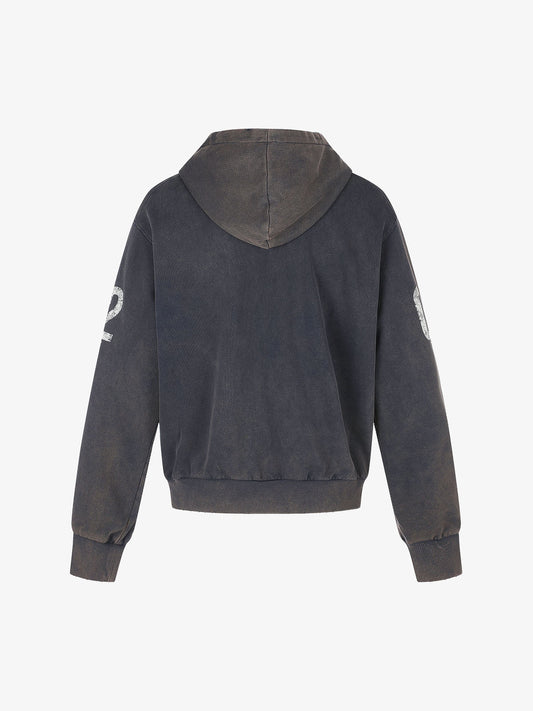 Distressed Boxy Fit Zip-Up Hoodie