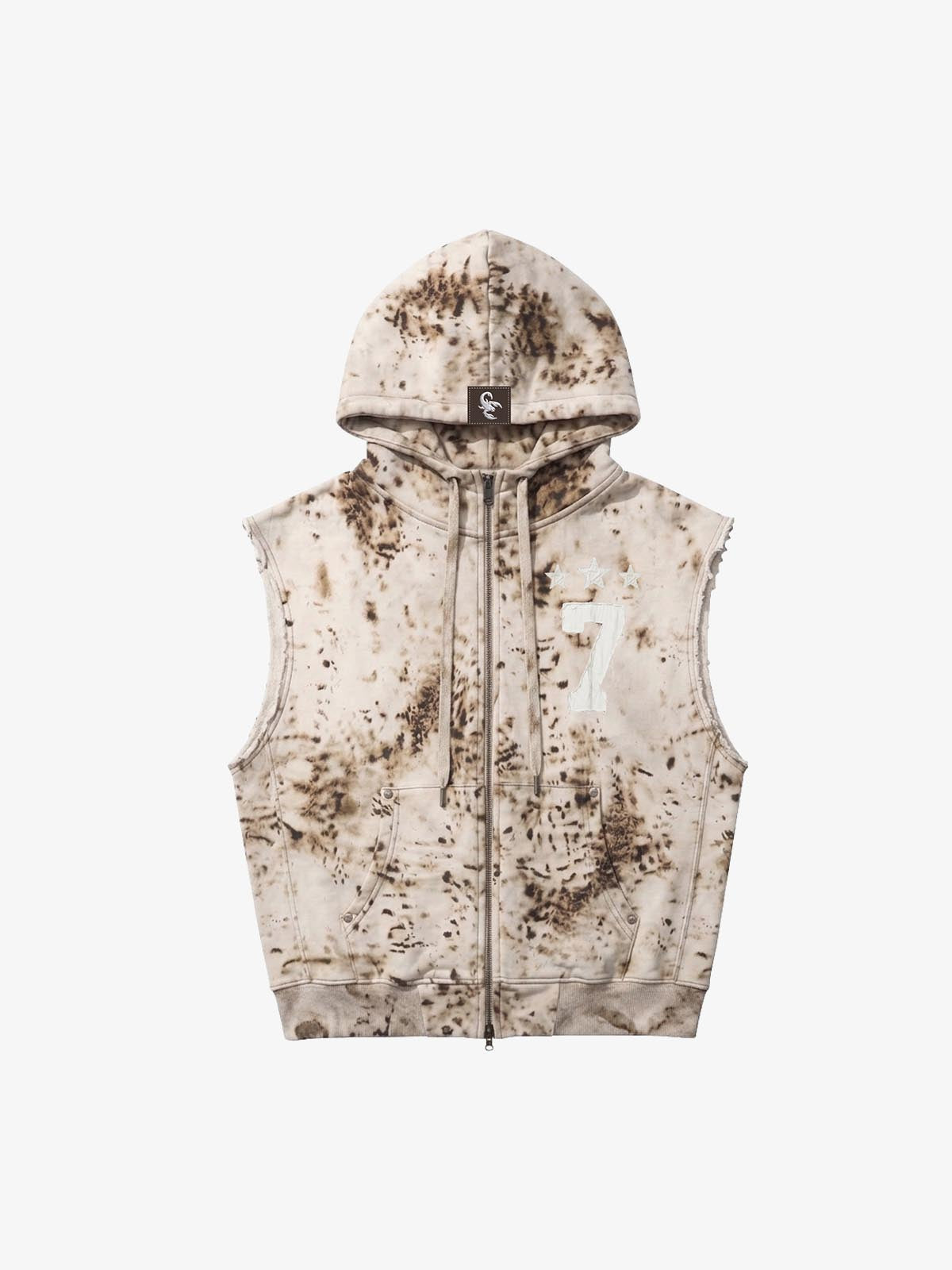 Washed Distressed Irregular Leopard Sleeveless Hooded Vest Set 
