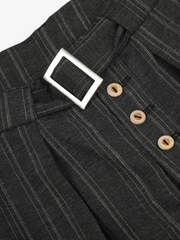 Belted Button-Fly Striped Wide-Leg Pants