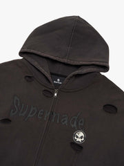 Original Washed & Ripped Skull Cardigan Cotton Hoodie Set 