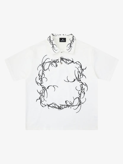 Thorn-Wreath Graphic Polo Shirt 