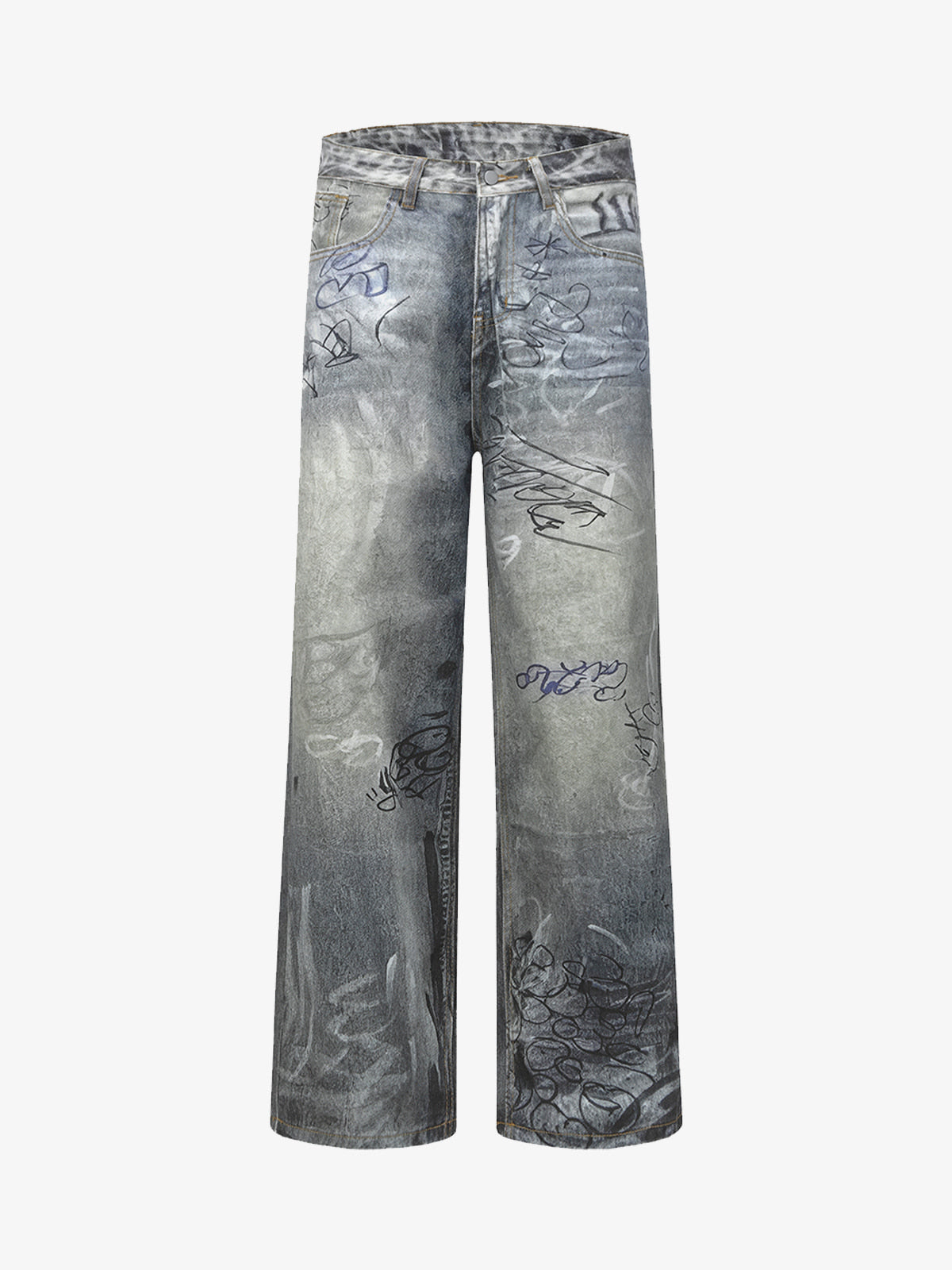 Vintage Graffiti Scribble Wash Straight Leg Jeans 