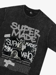Streetwear Graffiti Character Collage Graphic T-Shirt 