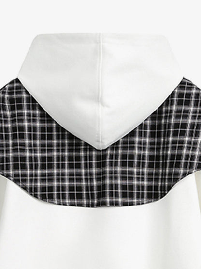 Stylish Plaid-Trimmed Hoodie with Sailor Collar Design for Women 