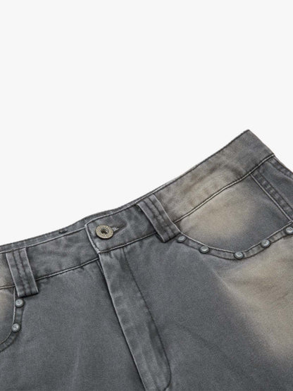 Studded Curved Seam Cargo Jeans 