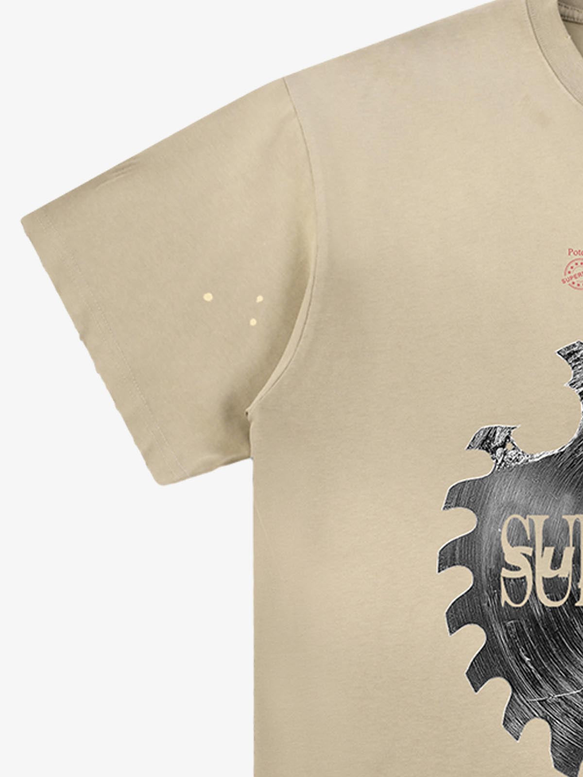 Thesupermade High-street Ink-splatter Wash Distressed Dark Damaged Gear Print T-shirt 