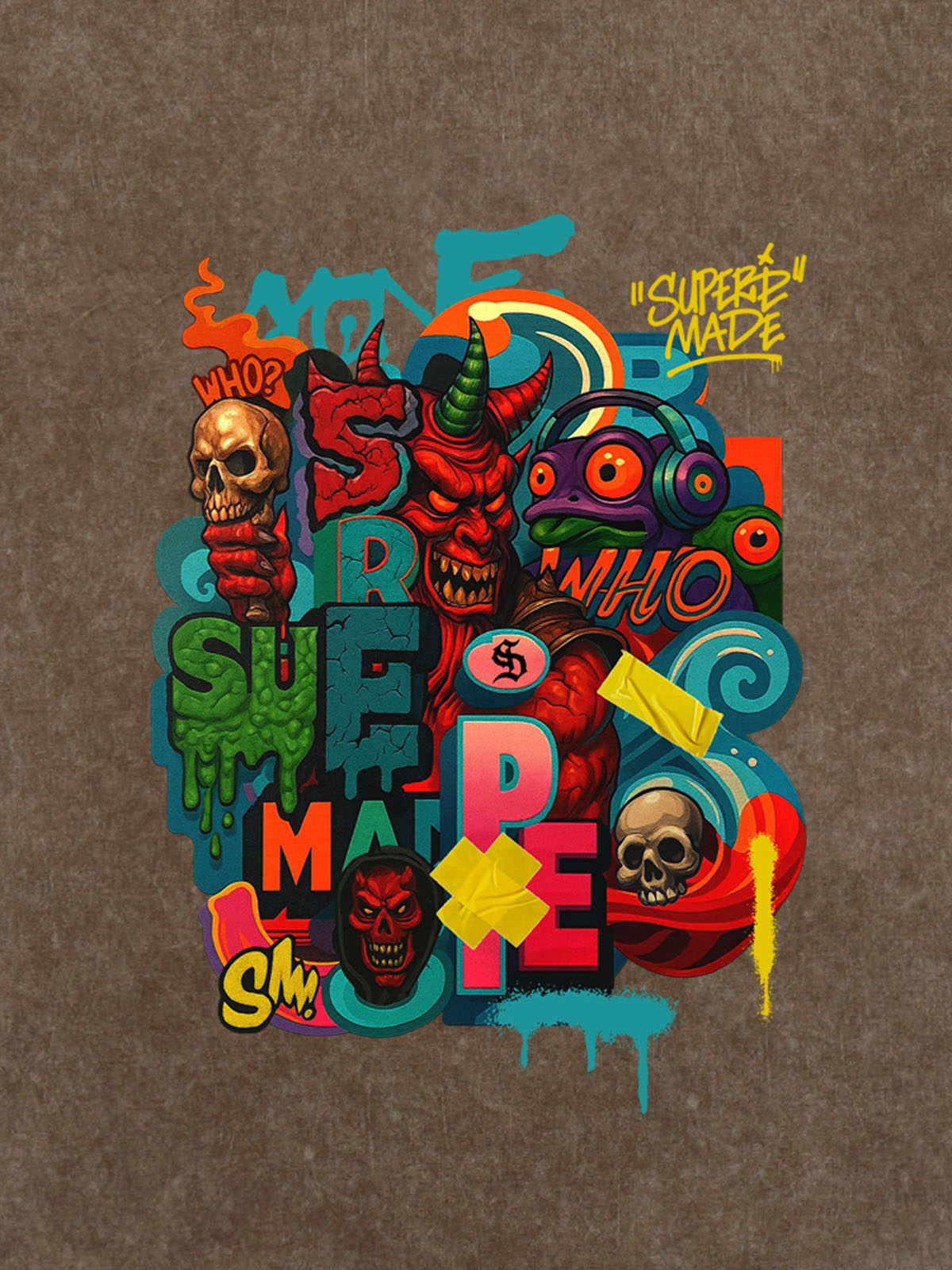 Trendy Multicolor Graffiti Skull Graphic T-Shirt 