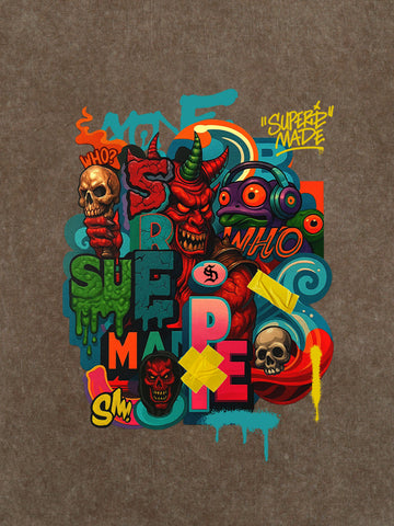 Trendy Multicolor Graffiti Skull Graphic T-Shirt 