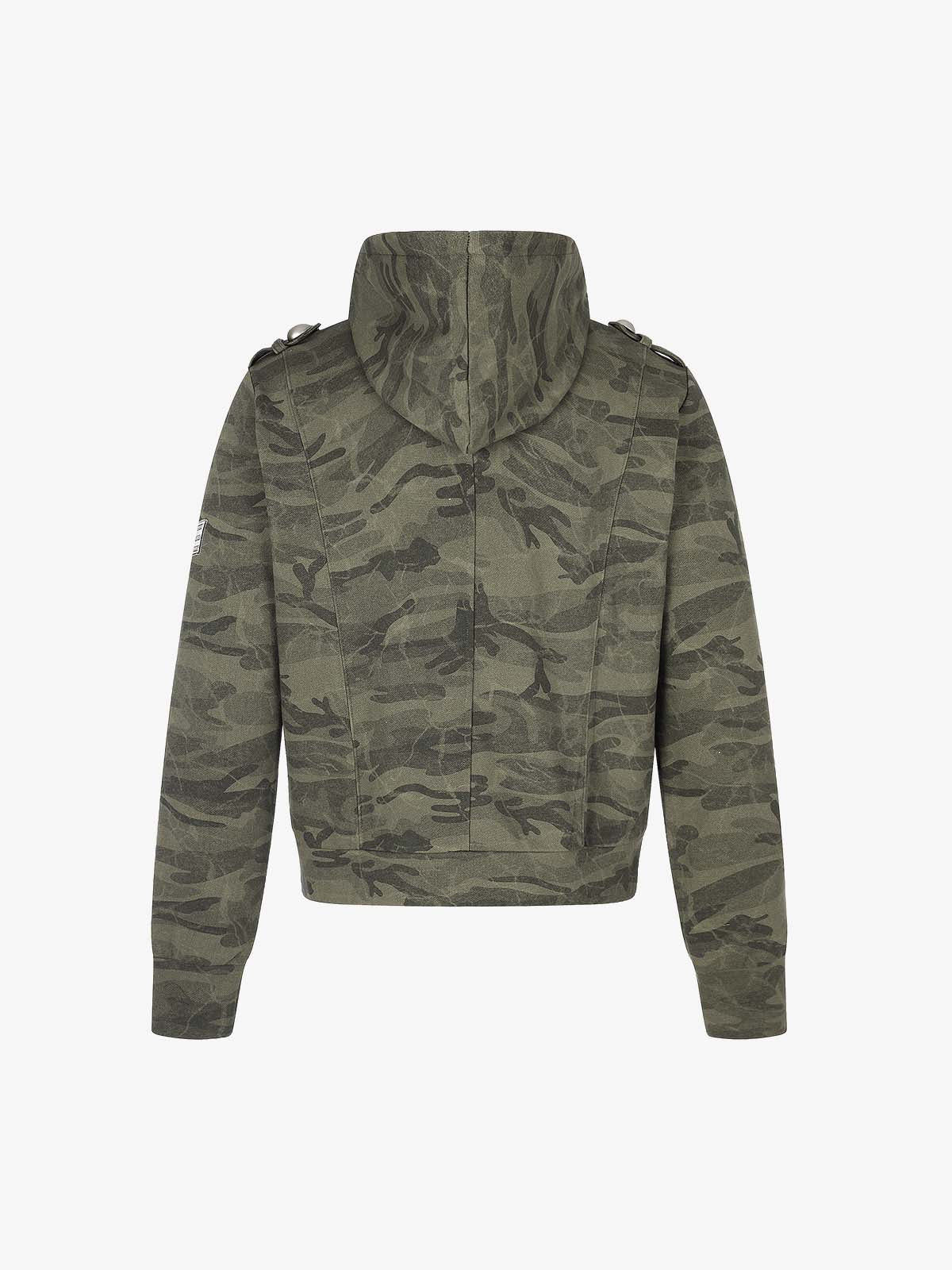 Studded Camo Hooded Sweatshirt Jacket