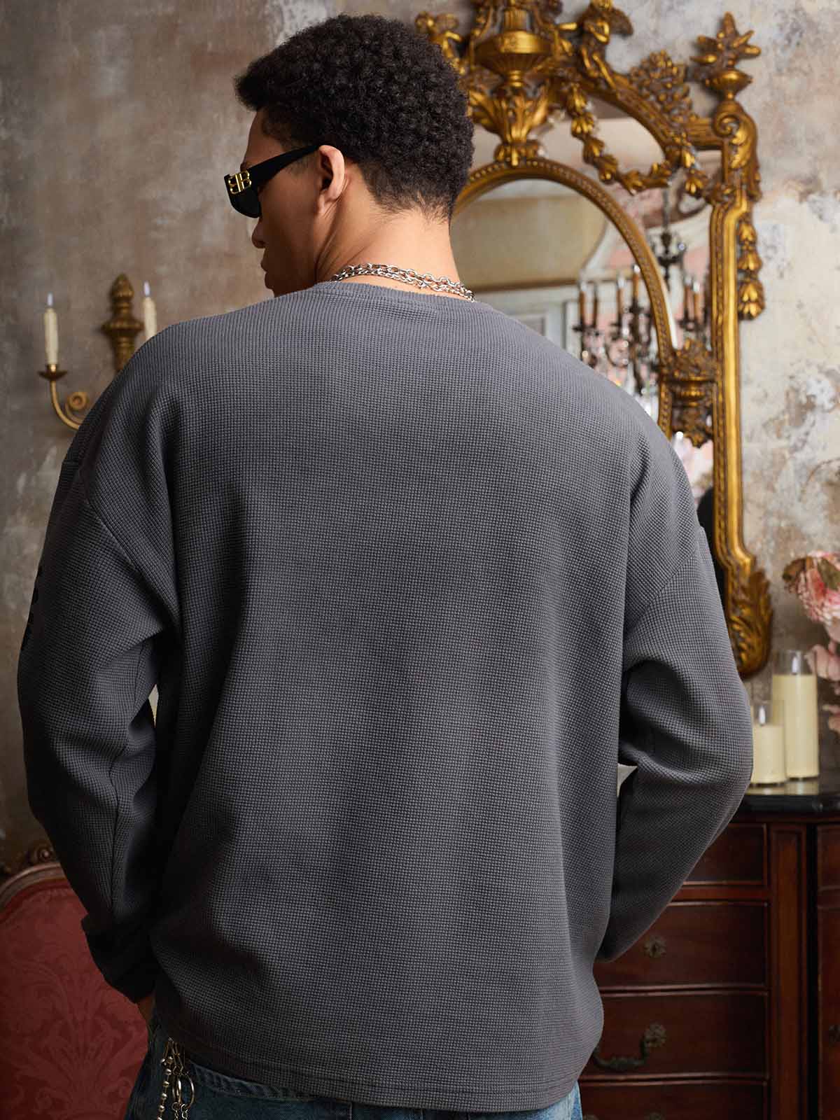 Supermade Waffle-Knit Distressed Gradient Print Long T-Shirt 