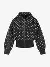 Distressed Polka Dot Ribbed Zip-Up Hoodie