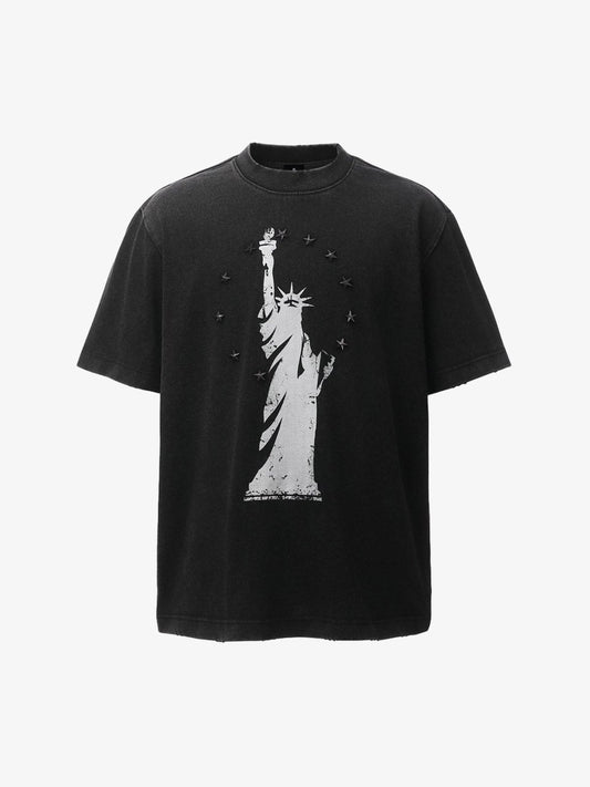 Statue of Liberty Print and Star Details T-Shirt 