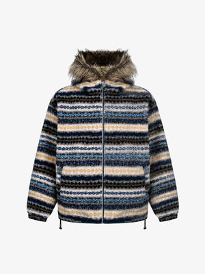 Winter Essential Faux Fur Trimmed Puffer Jacket with Arrow Buckle Design 