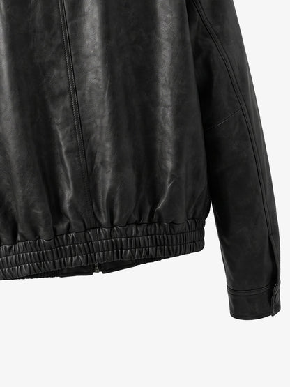 Cross Embroidered Color Block Cropped Biker Jacket