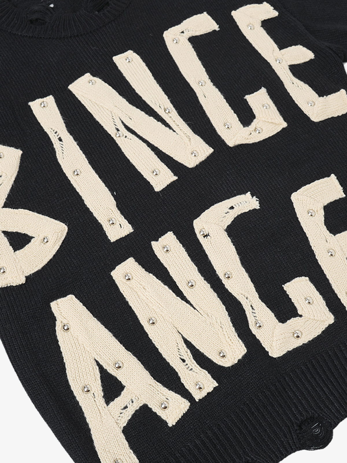 Distressed Letter Graphic Knit Sweater