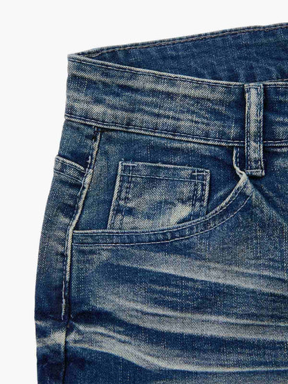 Black Denim Flared Jeans with Button Front High Waist Design 