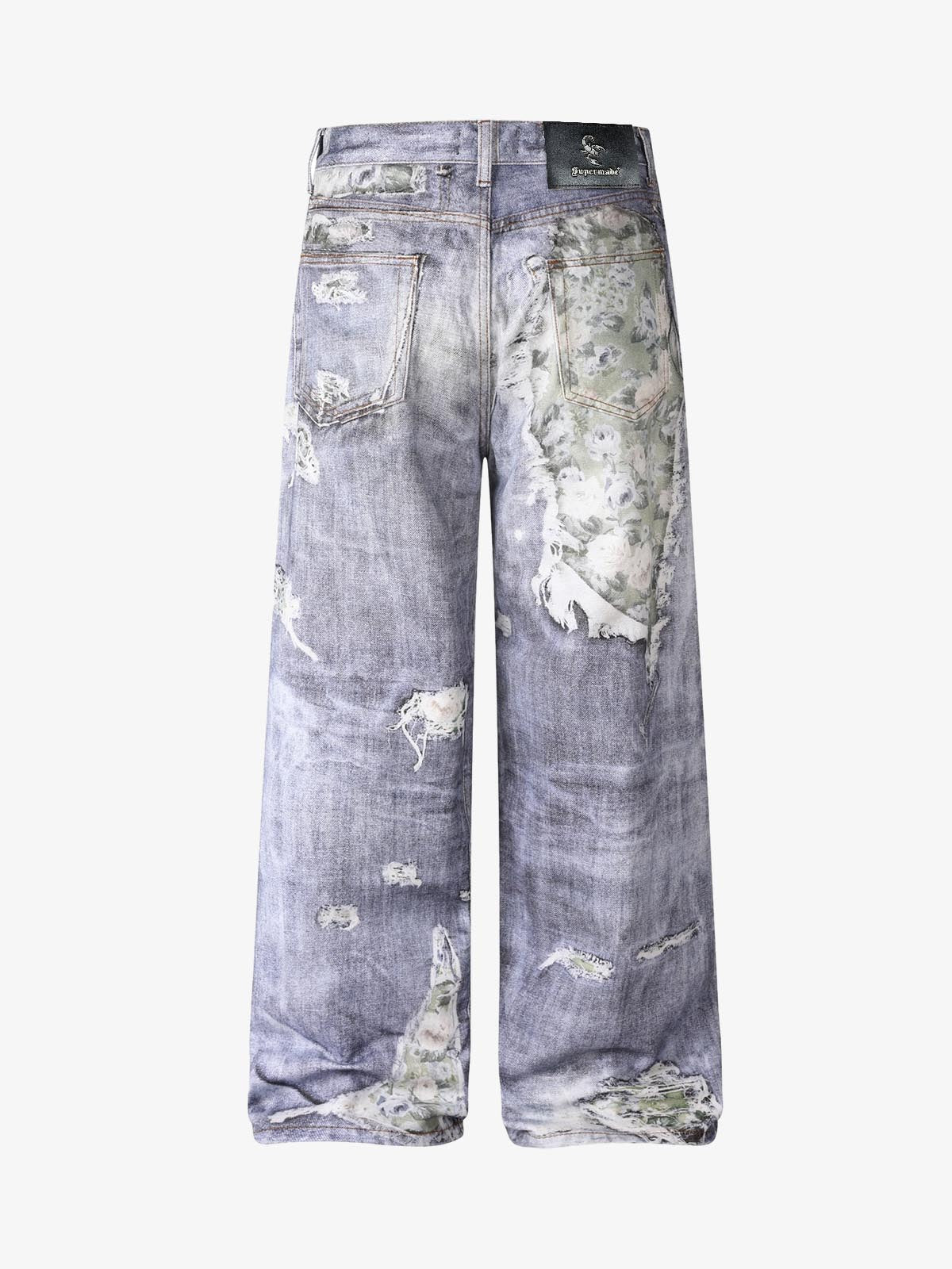 3D Graphic Distressed Wide-Leg Jeans
