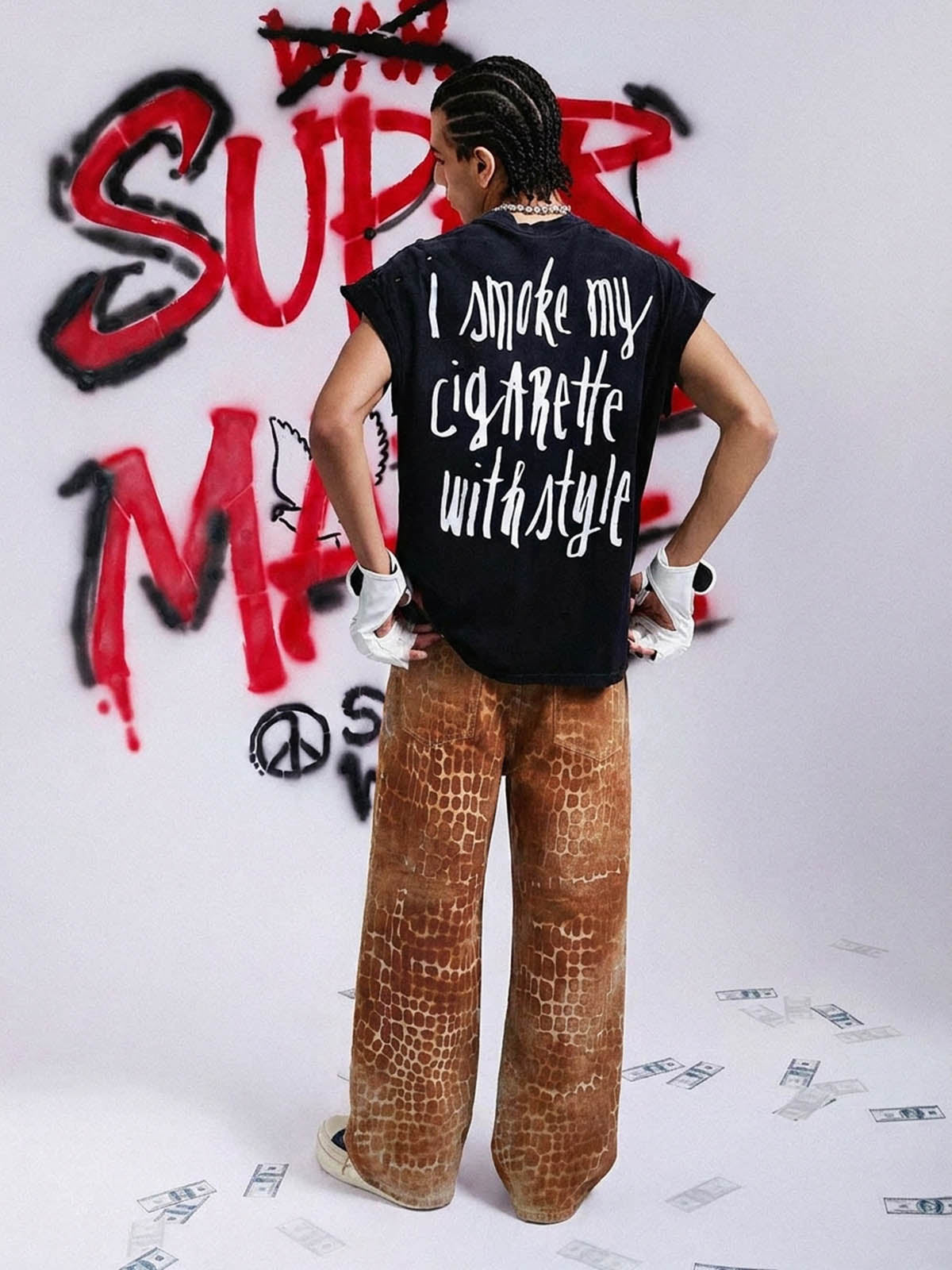 Croc Texture Washed Wide Leg Jeans 