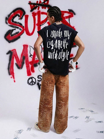 Croc Texture Washed Wide Leg Jeans 