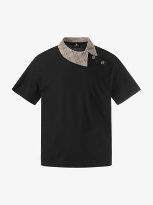 Plaid Collar Asymmetrical Button T-Shirt 