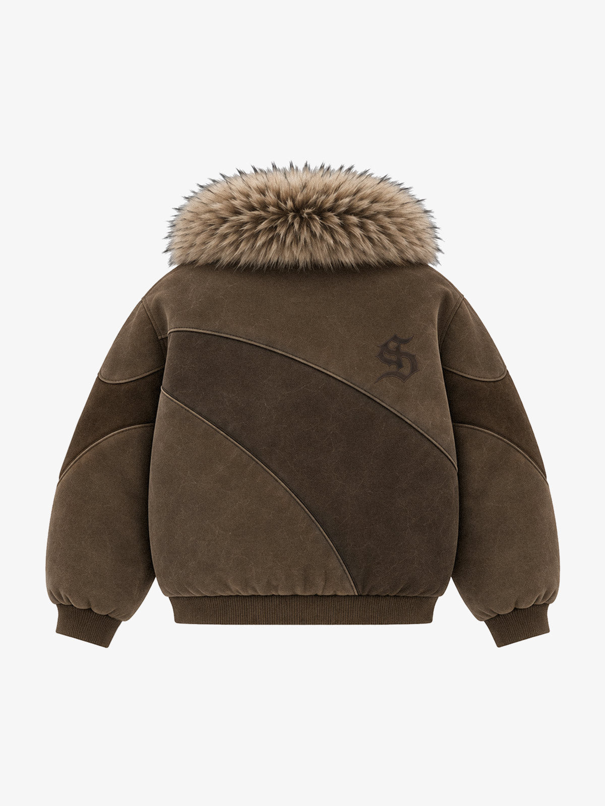 Faux-Fur Collar Suede-Effect Padded Coat