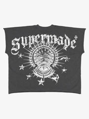 Schwarzes Crop-T-Shirt mit Grafikprint