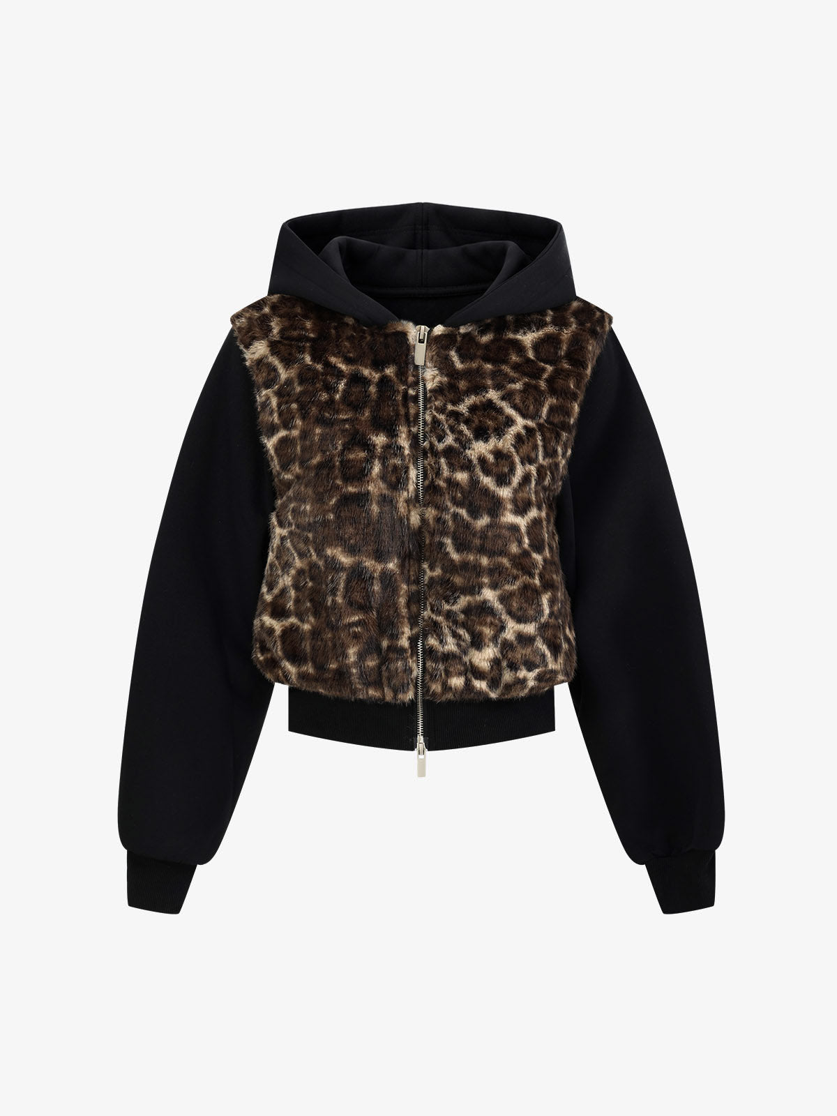 Leopard Plush Patchwork Hoodie & Wide-Leg Sweatpants Set