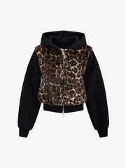 Leopard Plush Patchwork Hoodie & Wide-Leg Sweatpants Set