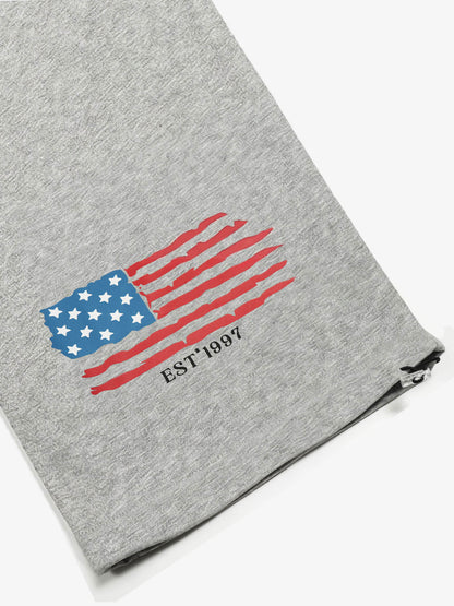 Unisex American Flag Print Sweat Casual sport pants with Drawstring Waist and Side Pockets 