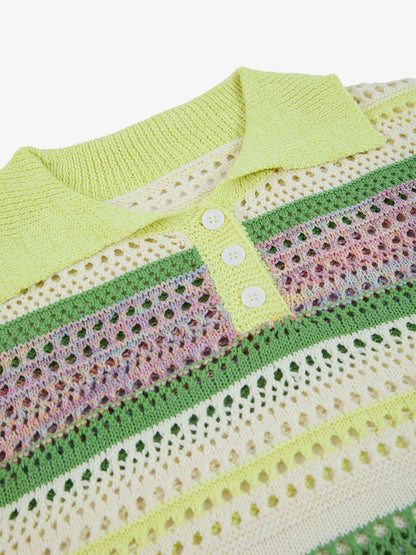 Knitted Striped Polo Shirt for Kids with Colorful Horizontal Patterns and Breathable Design 