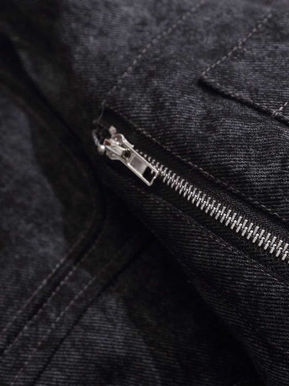 Vintage Metal Buckle Faux Fur Trim Padded Denim Jacket 