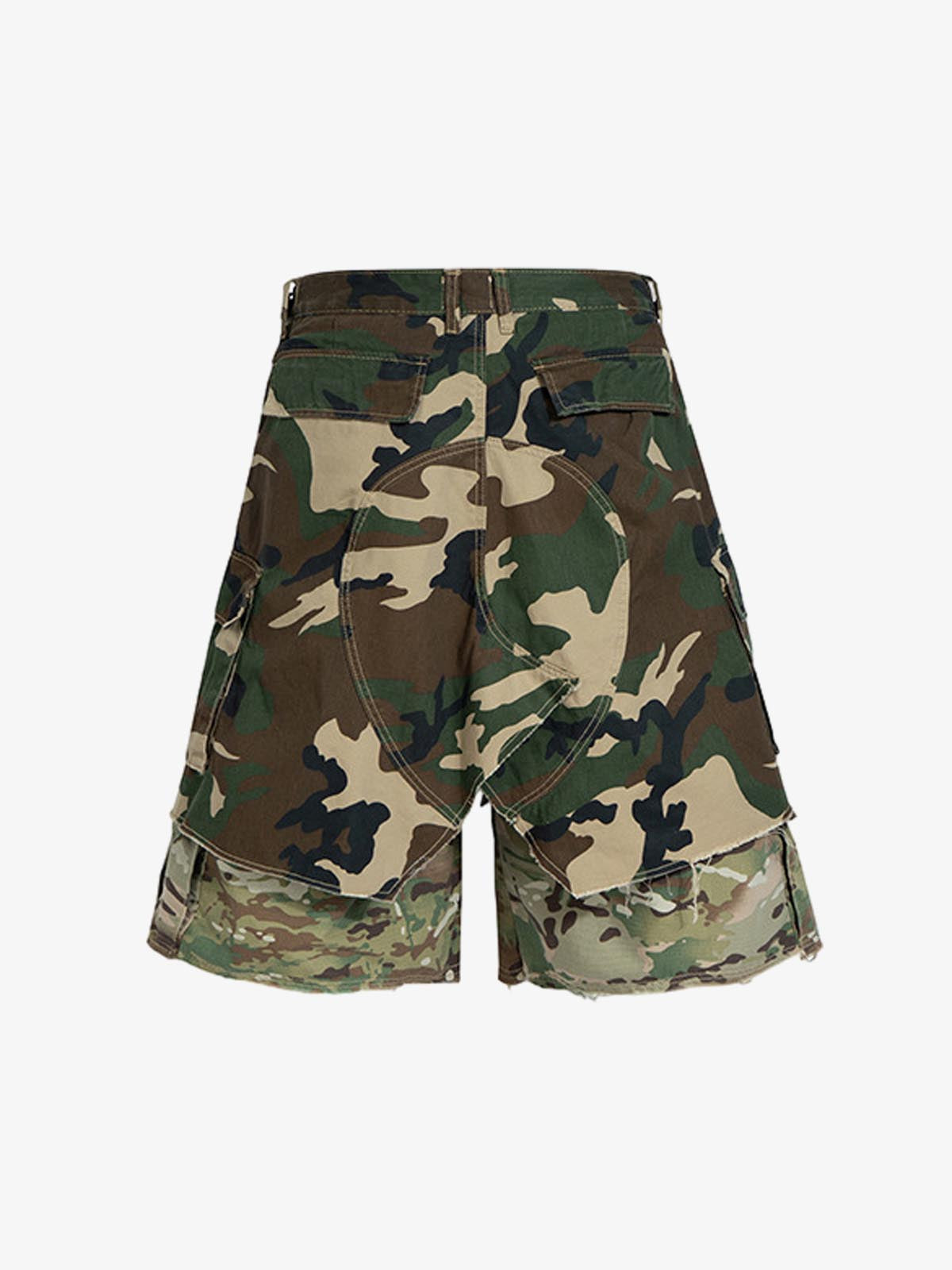 Cotton Camouflage Cargo Shorts for Men High Waist Baggy Streetwear Style with Pockets and Layered Hem Design 