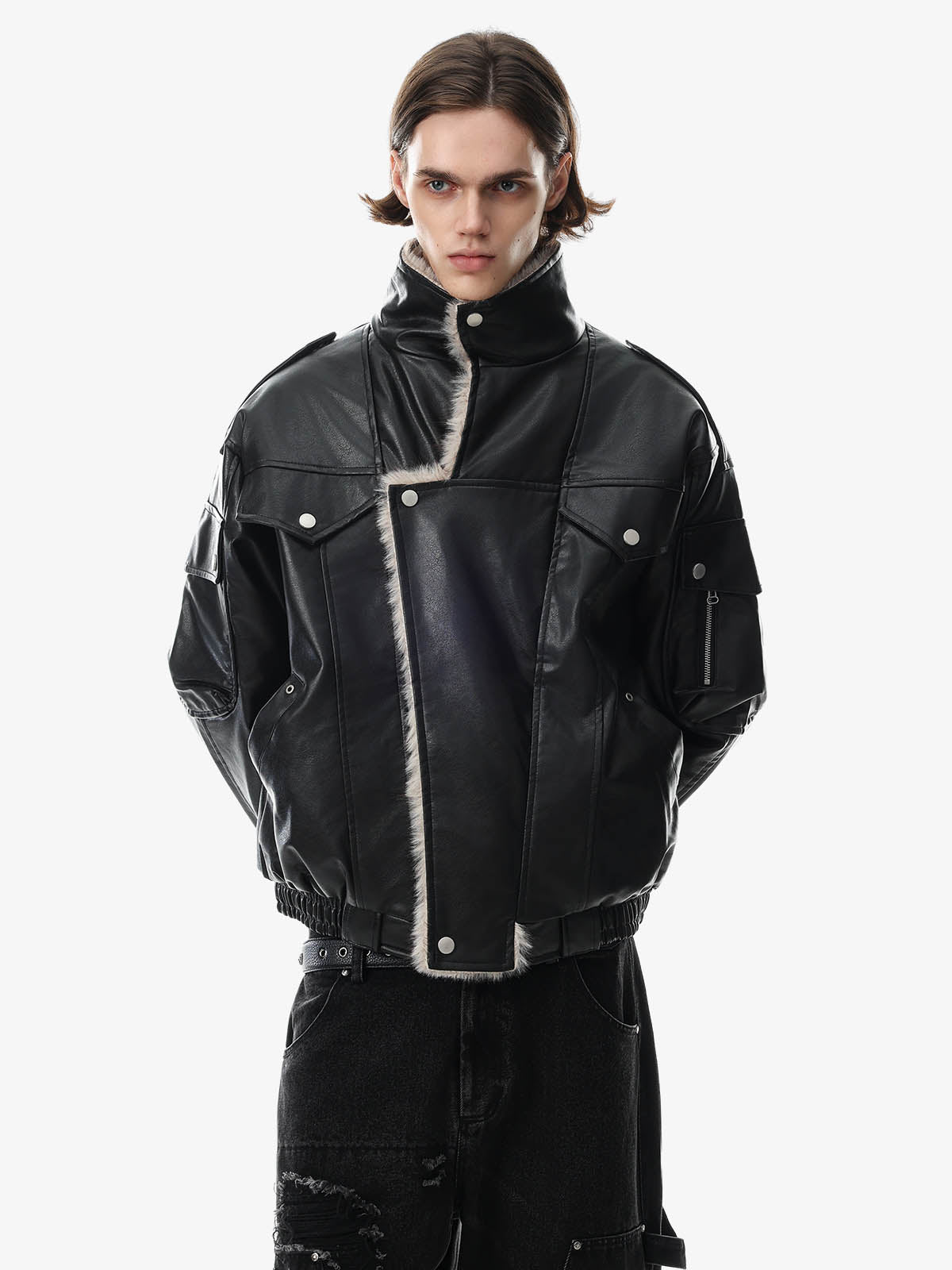 Faux-Layered Oversized-Collar Padded Coat