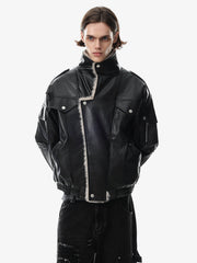 Faux-Layered Oversized-Collar Padded Coat