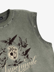 Vest With Distressed Metal Ring Design Featuring A Protective Pattern For The Heart Of The Football 