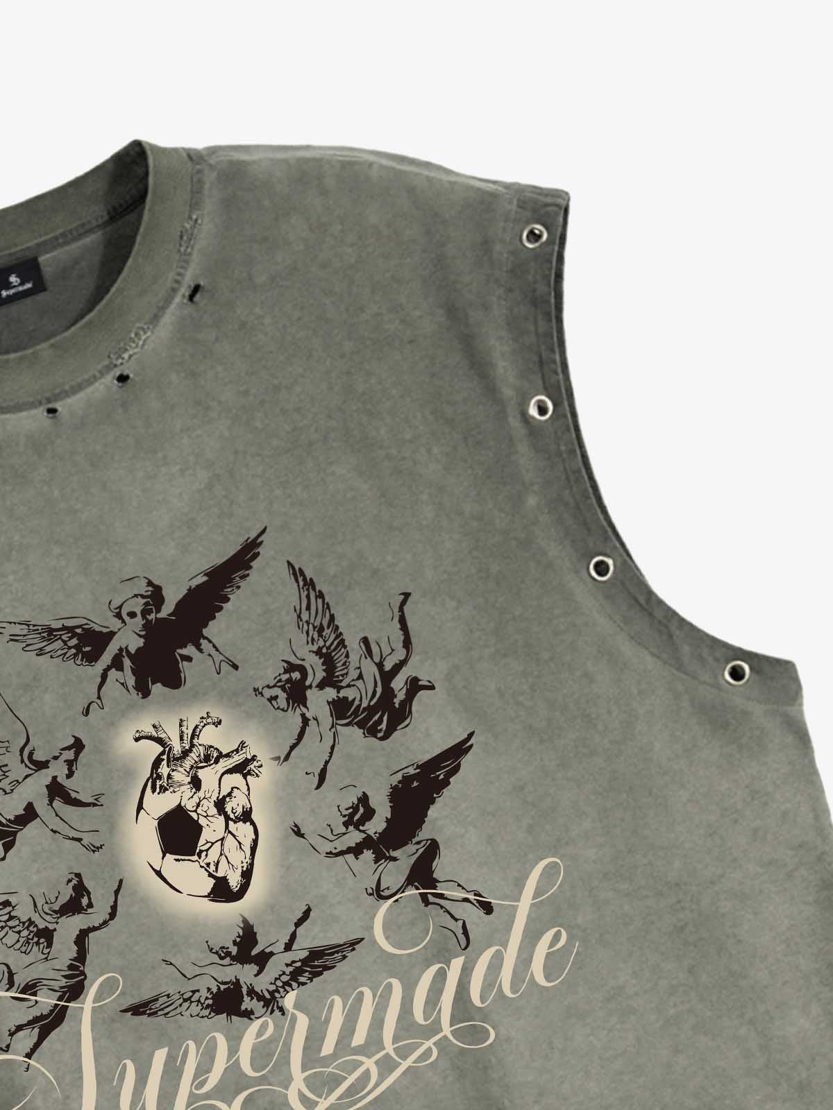 Vest With Distressed Metal Ring Design Featuring A Protective Pattern For The Heart Of The Football 