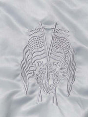 Butterfly Embroidered Leopard-Trim Satin Zip Jacket