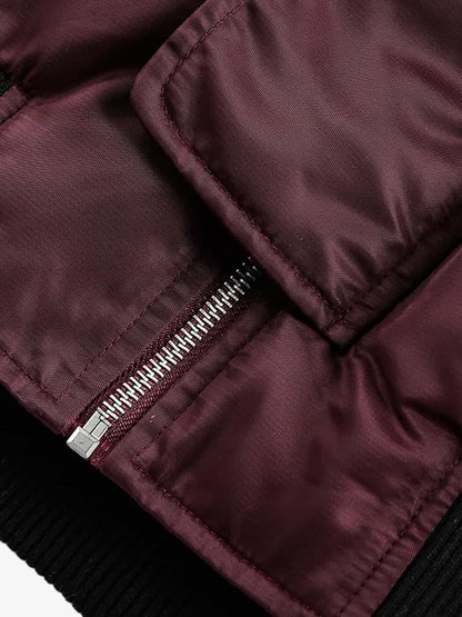 Stylish Maroon Bomber Jacket with Detachable Hood for Winter Wear 